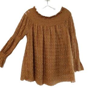 She + Sky Size Small Harvest Orange Smocked  Off Shoulder Neckline Top